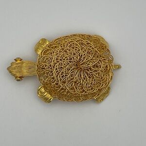 Turtle Pendant Gold Tone Wire Large Bail 3.5"